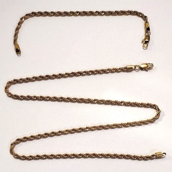 18k Gold Plated Necklace Bracelet Diamond Cut Rope Chain Set Valentines Birthday